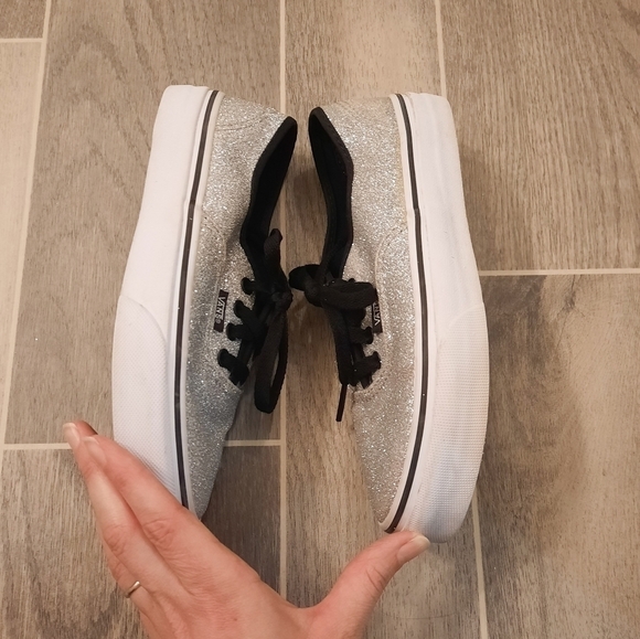 Vans Silver Glitter Lace Up Sneakers 3 - Picture 7 of 8